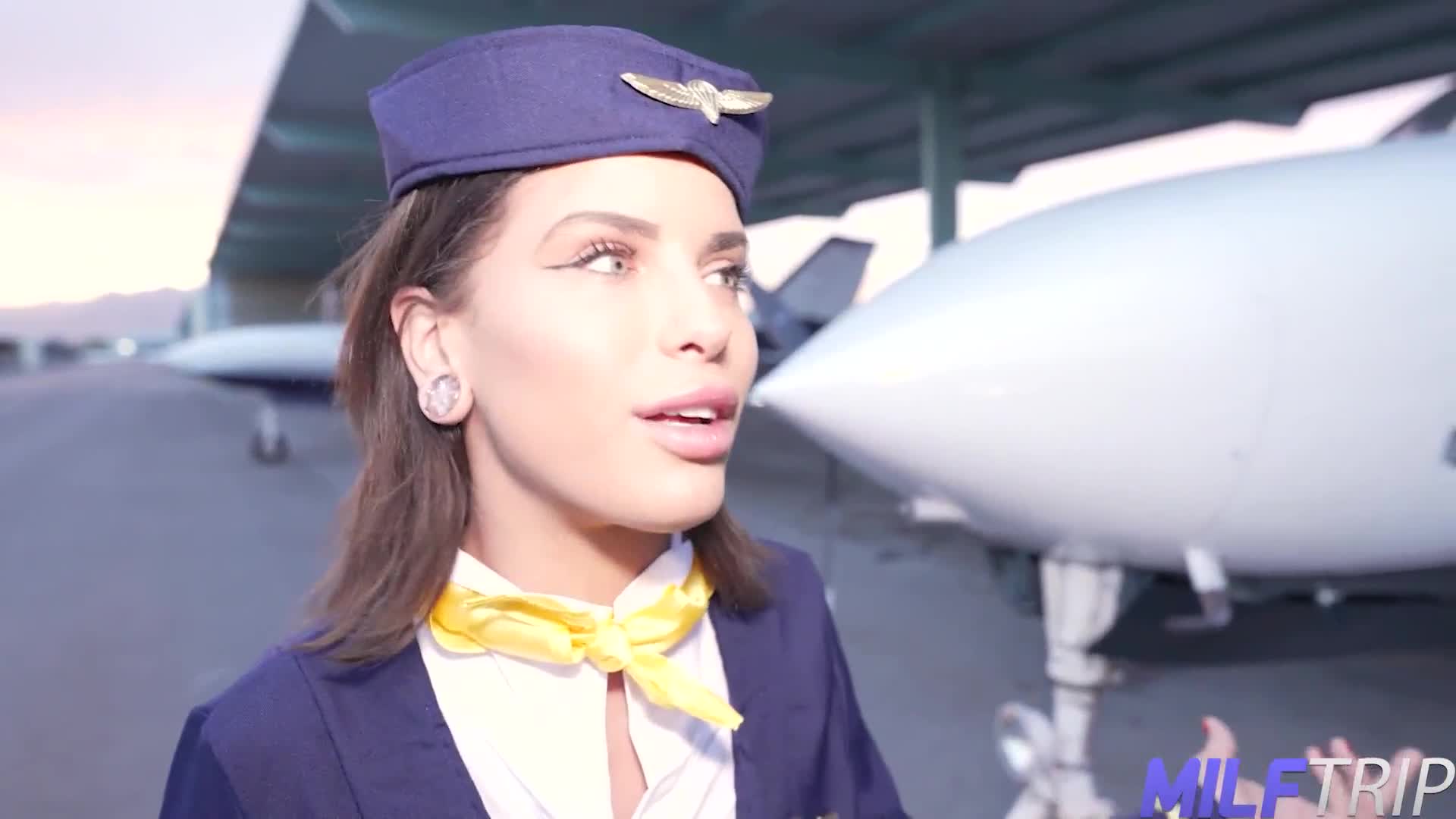 Hot MILF Stewardess Fucks Rich Client